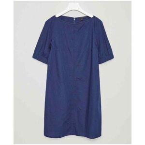 COS Women’s Sz 4 Blue Shift Dress Cotton Short Sleeve Pockets Minimal